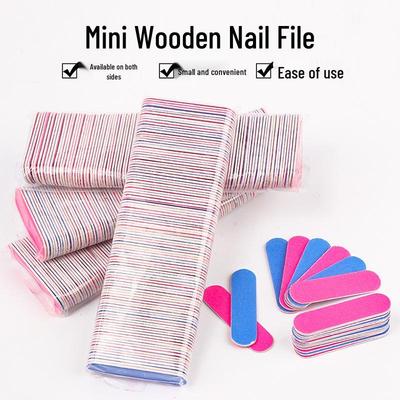 100-Piece Mini Disposable Wooden Nail File Set - Durable, Double-Sided Polishing Files