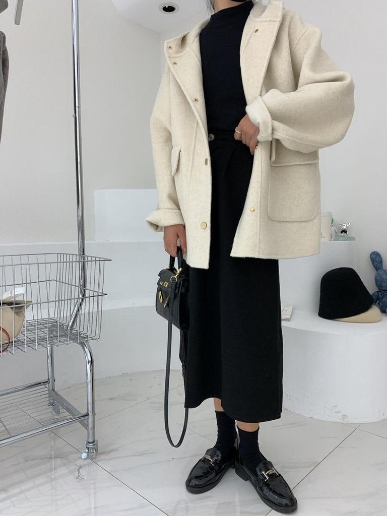 Plus Size Hooded Loose Wool Coat with Plush Lining - Women's Trendy Winter Cape Jacket.