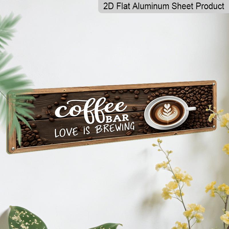 2D Flat, 1pc Coffee Bar Aluminium Decorative Sign & Plaques - "Coffee Bar Love Is Brewing" Wall Art with Coffee Cup & Beans Design, 15.7×3.94inch