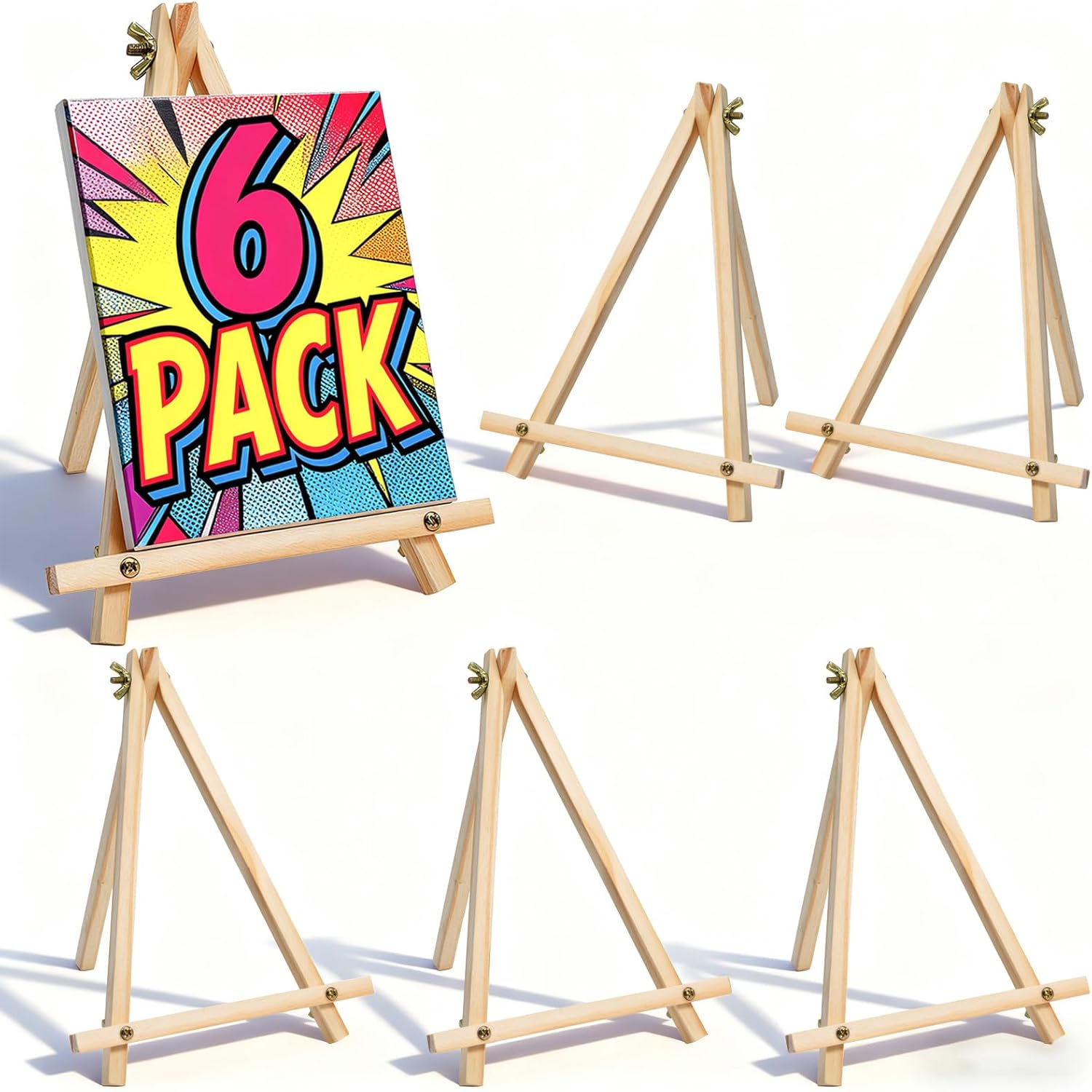 6 Pack 9 Inch Wood Easels, Tabletop Painting Easel Stand for Canvas, Photo & Sign Display - Portable Tripod Art & Craft Easels for Kids and Adults 6