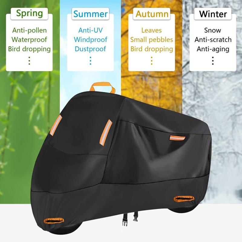 Pokrowiec na motocykl wodoodporny całoroczny pyłoszczelny ochronny UV na zewnątrz wewnątrz skuter 210D tkanina odporna na zużycie pokrowiec na motocykl