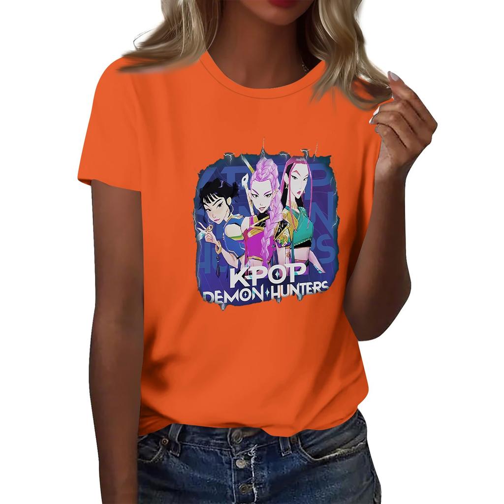 Women's  Group 2D Printed Round Neck Short Sleeve Top