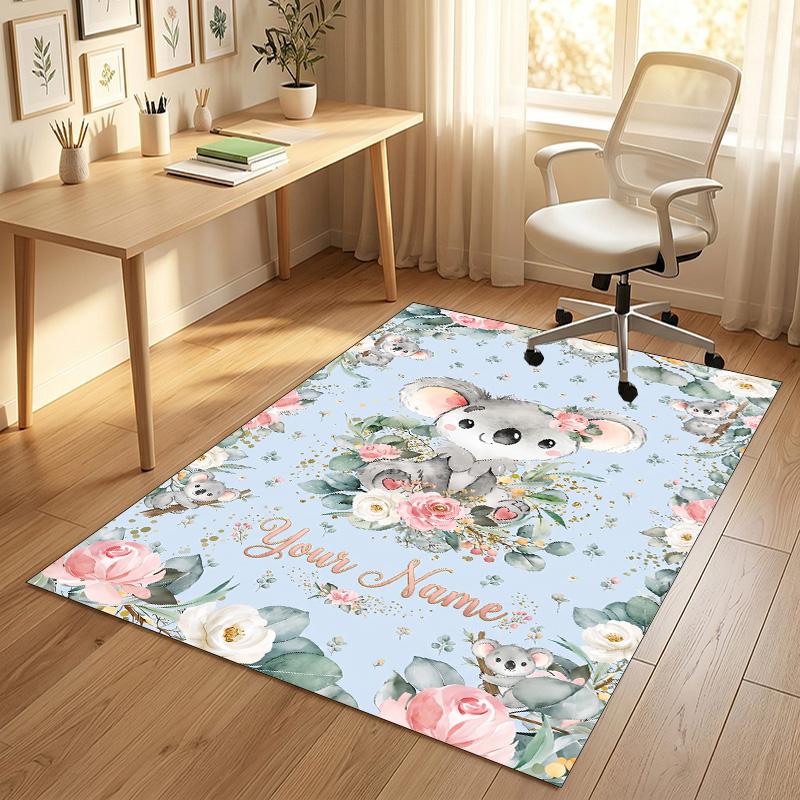 Floral Garden Theme Crystal Velvet Rug Personalized Custom Name Text Soft Floor Mat Home Decor