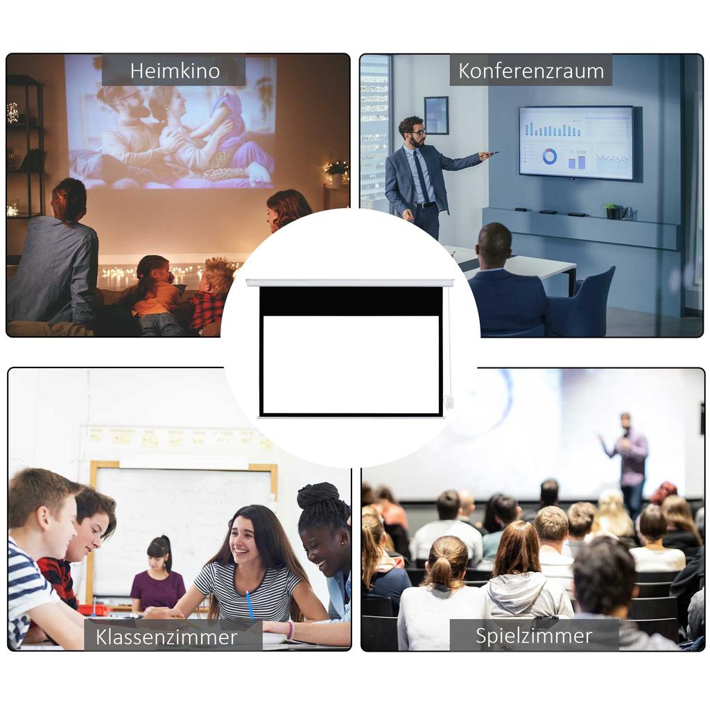 Projector Screen 247 x 168 cm 100 Inch 16:9 HD 4K Projection Screen Electric with Remote Control, White