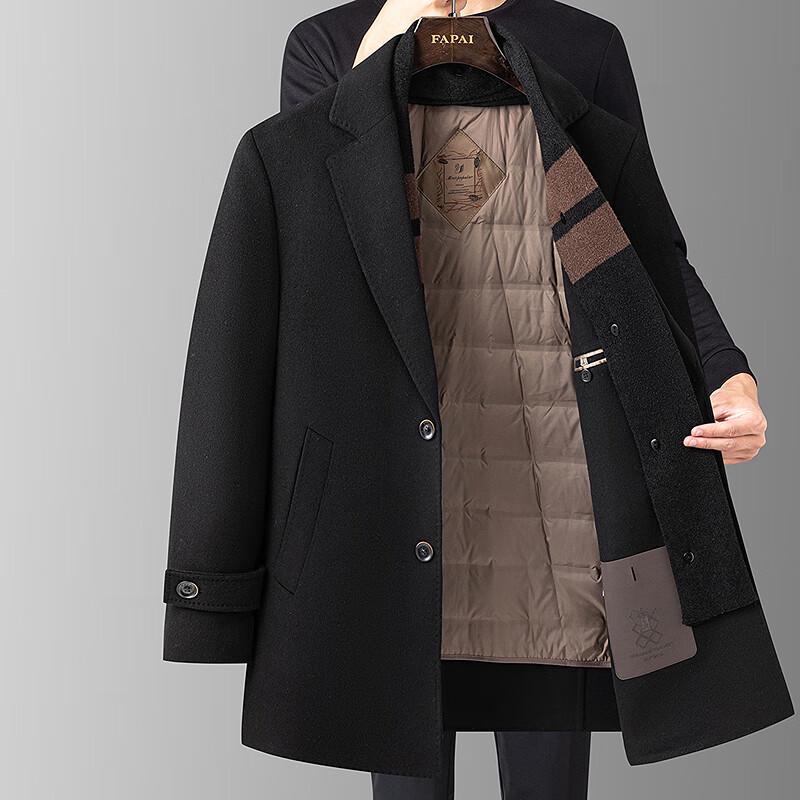 FAPAI Men's Detachable Down Liner Wool Blend Overcoat