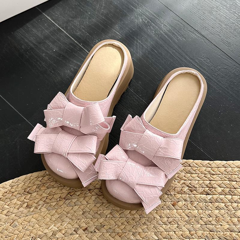 Fashion Summer Butterfly Knot Head Slippers Women Fashion Round Head Deep Mouth Waterproof Platform Non-slip Mid-heels