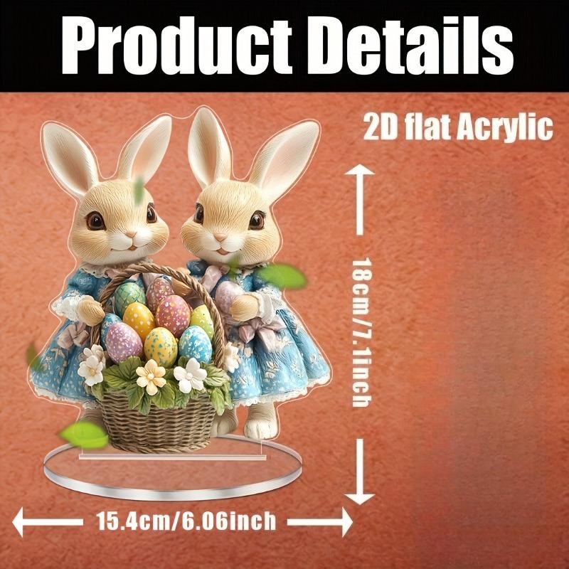 2D Flat Print Style Easter Bunny Acrylic Decor Sign, Colored Egg Basket Design, Suitable for Wall Decoration, Porch, Room, Villa, Accents Home, Hallwa