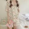 Women's Pajamas Summer Short Sleeve Sleepwear Set Cartoon Cute Rabbit Printed Pyjama Woman Ruffle Home Nightwear Set Cardigan