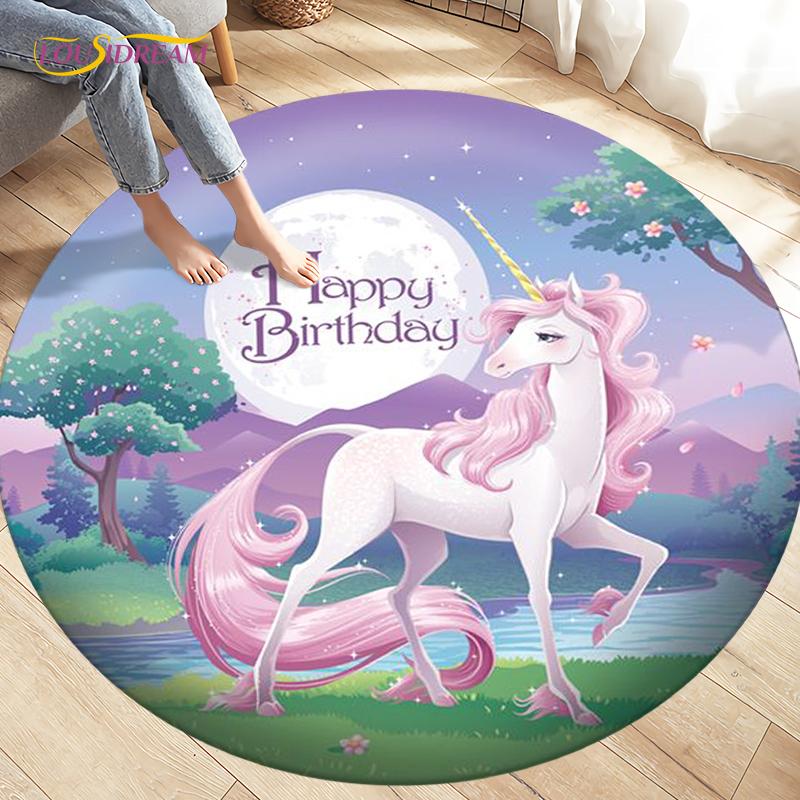 Children's Cartoon Cute Unicorn Animals Area Rug Round Carpets Rugs for Living Room,Kids Play Crawling Soft Non-slip Floor Mats