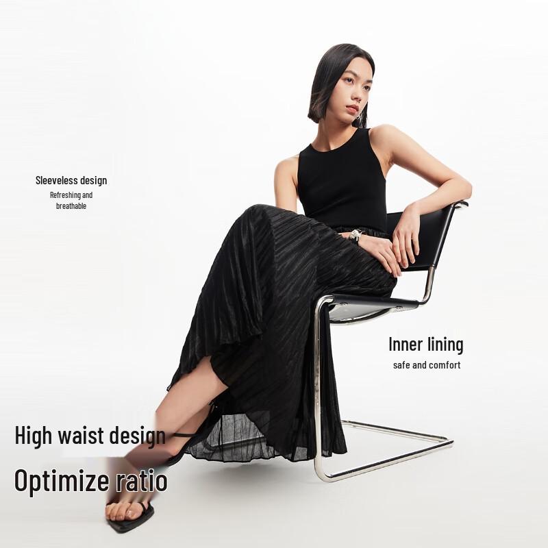 VEROMODA Women's 2024 Summer Solid Pleated A-line Midi Dress