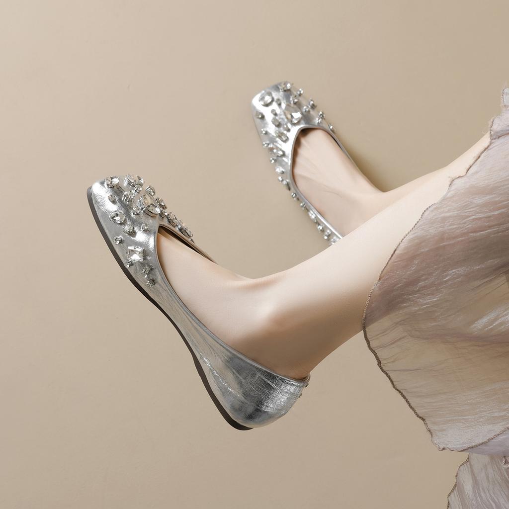 Square head single shoes women's rhinestones with skirts Gentle shallow mouth women