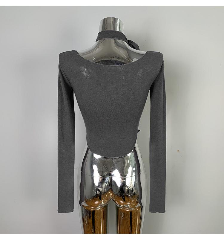 Korean Dongdaemun U-Neck Figure-Flattering Long-Sleeve Slim Fit T-Shirt for Women