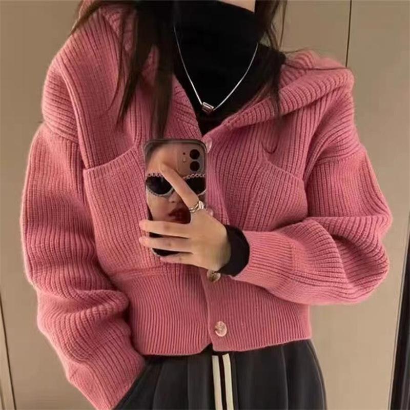 

Осень и Зима Ленивый Ветер Ретро Худи Осенний Вязаный Кардиган Женский Свитер Свободный Универсальный Тонкая Вязаная Куртка Женская One size розовый