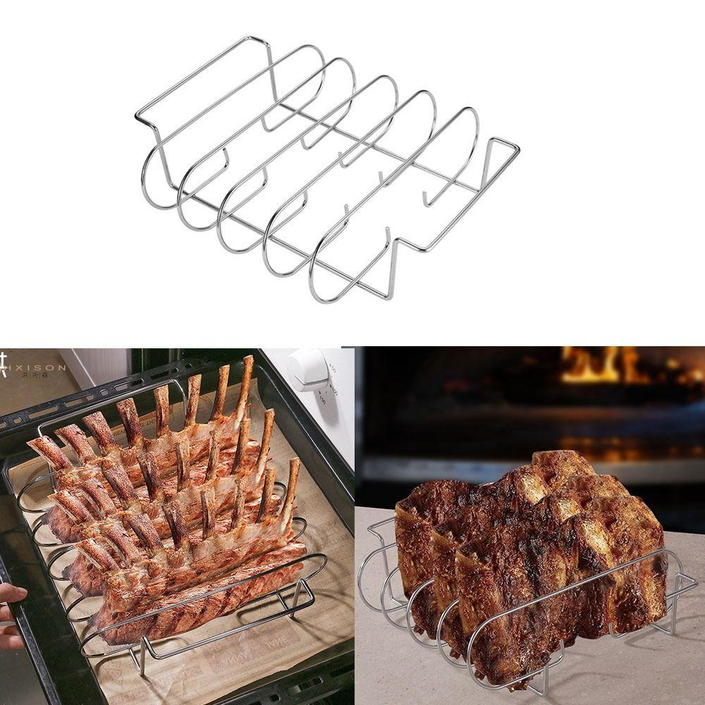 Non-Stick BBQ Rib Rack  Stand Stainless Steel Chicken Beef Ribs Grill Barbecue Steaks Rack  Camping