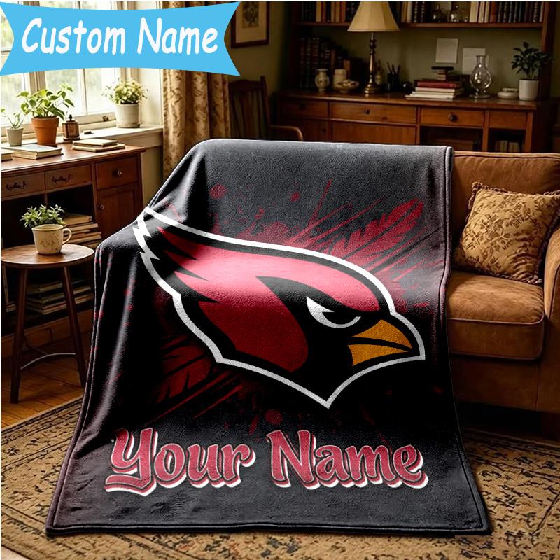 Custom Name Cardinals football Blanket Flannel Blanket for Camping, Hiking, Garden Parties, Picnic Essentials,gift for family and friend
