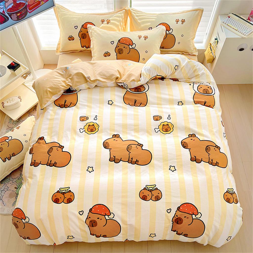 Set de lenjerie de pat Capybara Design 3D Animale drăguțe Set husă de plapumă Microfibră Husă de plapumă pentru Familie, cuplu, copii Față de pernă King