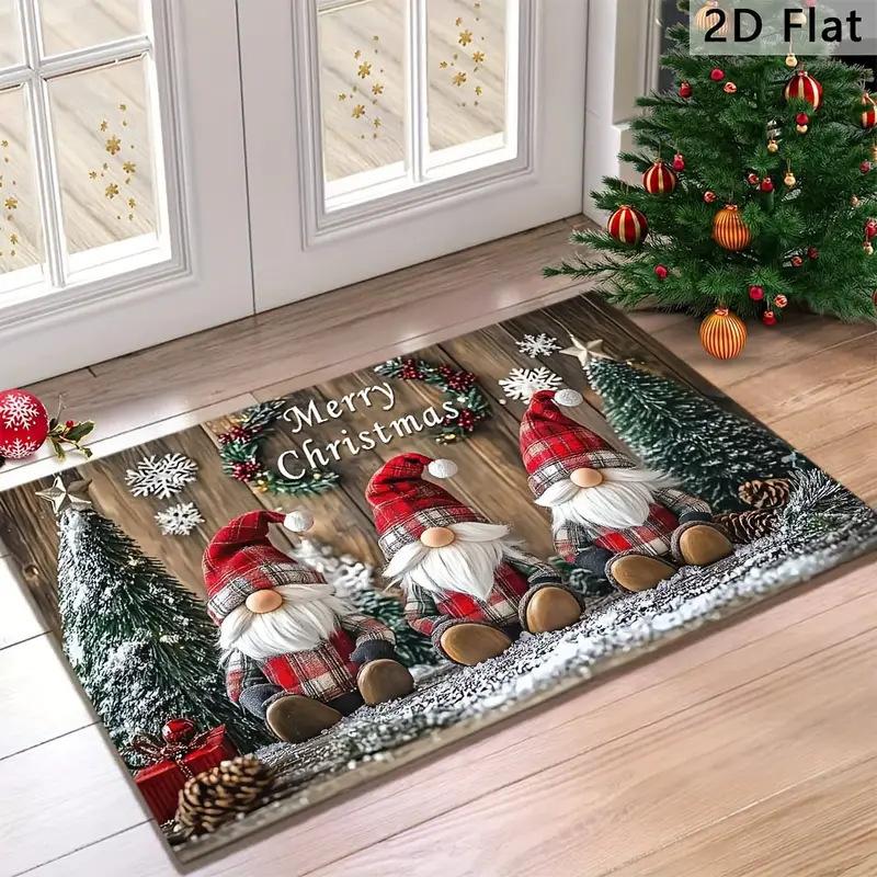 VIKAMA New 2025 Christmas Decorative Doormat American Vintage Entryway Rug Non-Slip Kitchen Porch Mat Home Decor