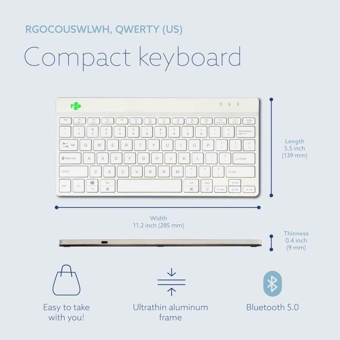 Clavier compact - r-go - bluetooth 5.0 - ergonomique - design plat - anti-rsi