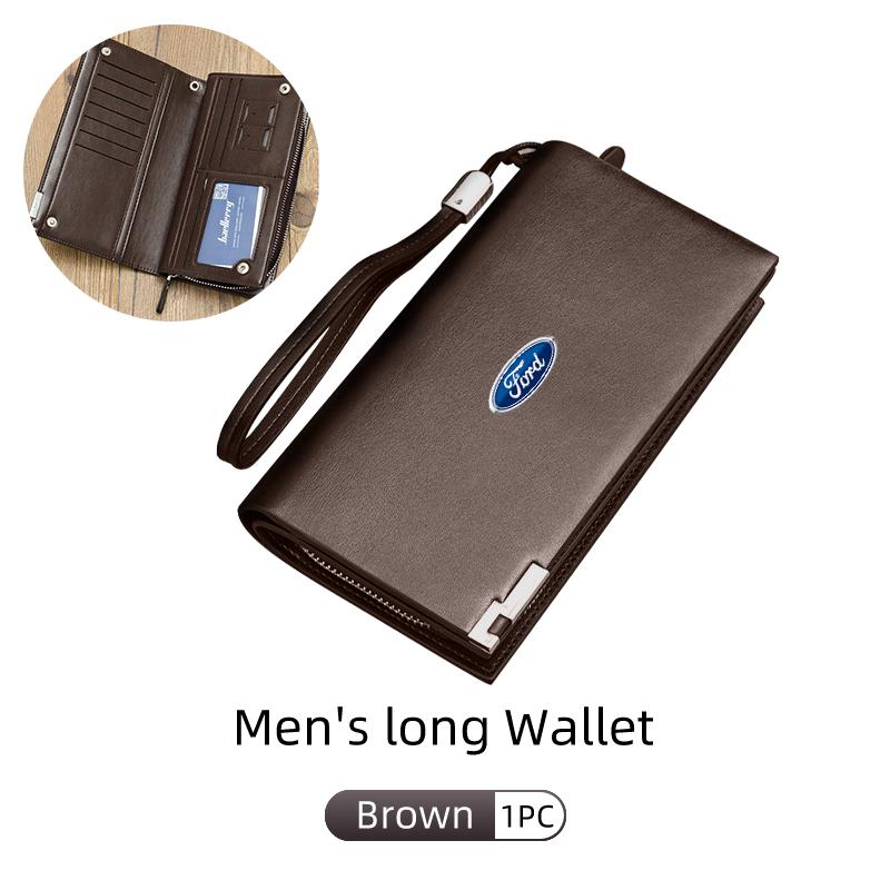 JQOZ8 For Ford Large Capacity Long Zipper Wallet Multi-slot Leather Wallet Escort KA Flex Everest KA Expedition Falcon Fusion