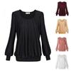 Damen-T-Shirt, lockere Plissee-Puffärmel, gebänderte Unterseite, Bluse, Hemdoberteile