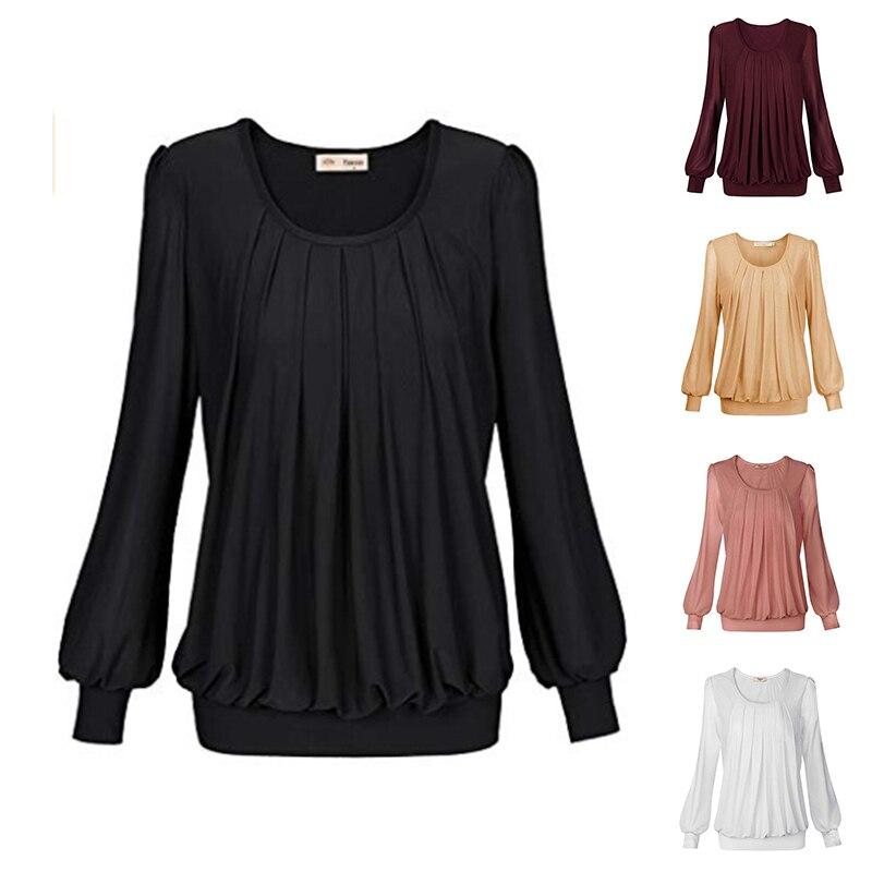 Damen-T-Shirt, lockere Plissee-Puffärmel, gebänderte Unterseite, Bluse, Hemdoberteile