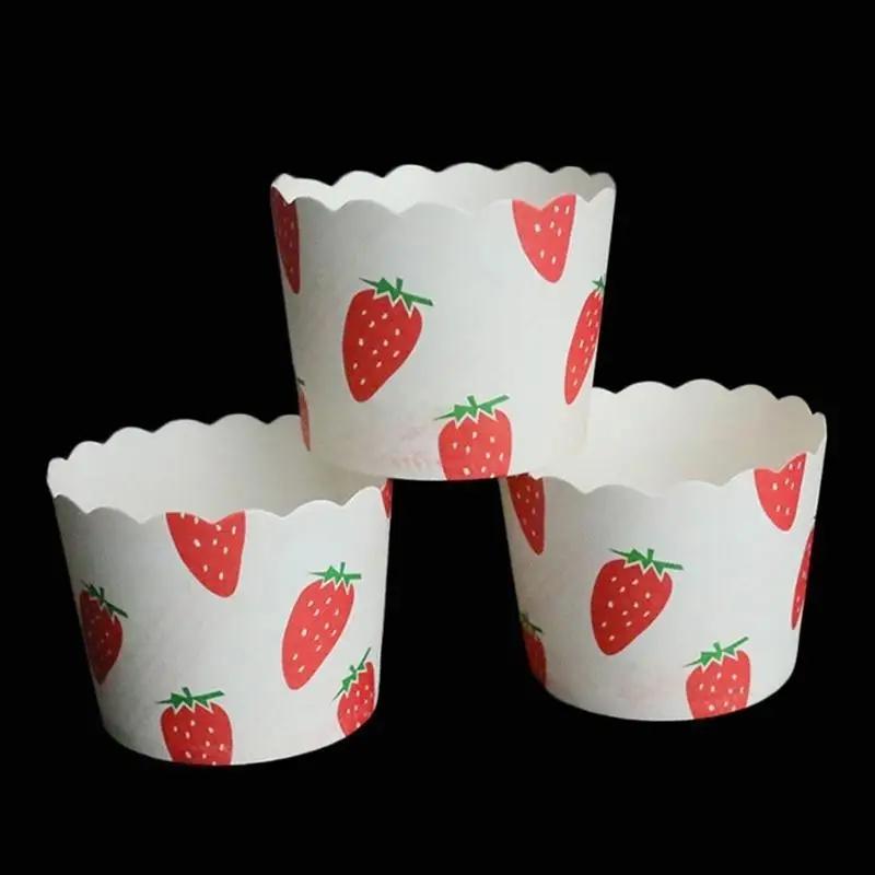 50pcs Red Strawberry Letters Muffin Liner Cases for Birthday Wedding Party Baking Paper Cake Cups
