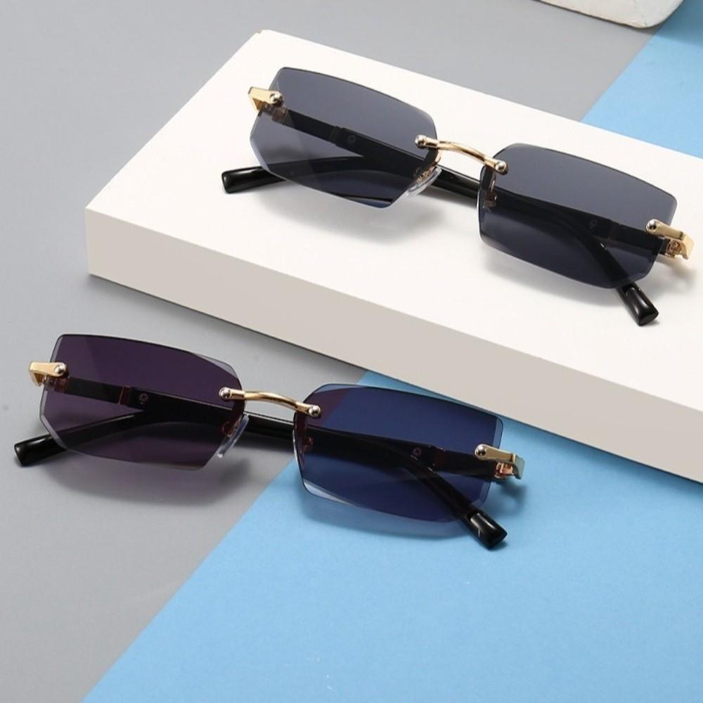 Rectangle Men Sunglasses UV 400 Driving Shades Eyewear Vintage Rimless Sunglasses Outdoor