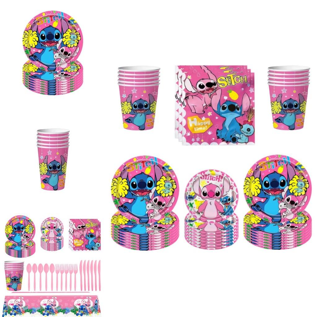 Lilo Stitch Party Supplies Set With Paper Plates Cups Napkins Tablecloth For Kids Birthday Decor