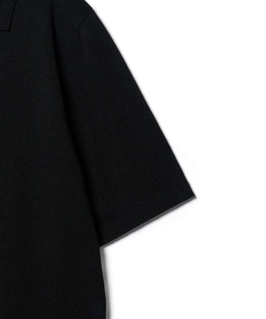 Hejiseu [His] Black Cool Linen Short Sleeve Collared Knit