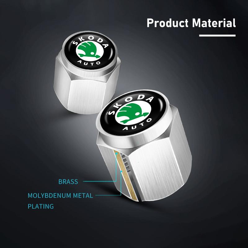 For Skoda 4PCS Aluminum Car Tire Valve Caps Anti Theft Auto Wheel Stem Covers S Kodiaq Octavia 2 3 Yeti Karoq Rapid Fabia VII