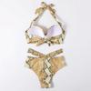 Snake Skin Print Two Ruched Wrap Women Crop Up Bikini Push Front Swimwear Female Bathers Bathing Swimming Swim Suit Tankinis Set