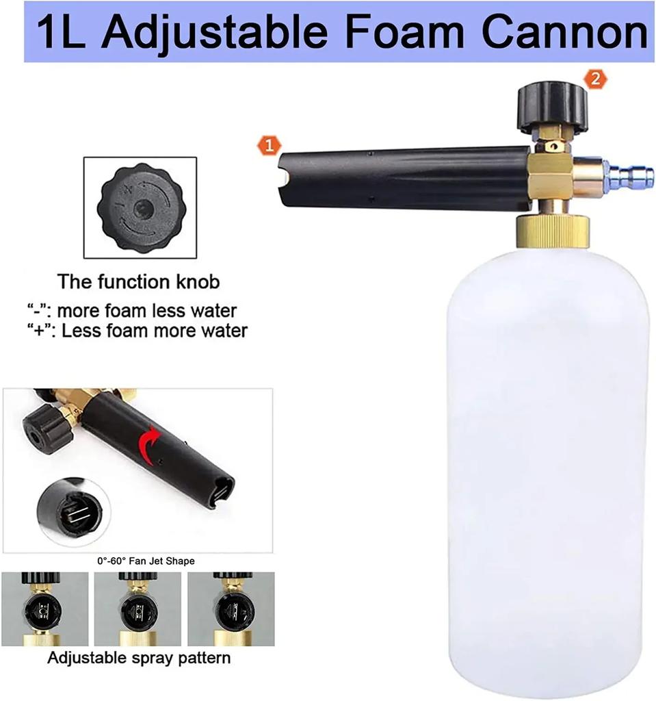 1L Car Cleaning Foam Gun 1/4 Quick Connector Adjustable High Pressure Soap Foamer Car Wash Pressure Washers Soap Foam Generator