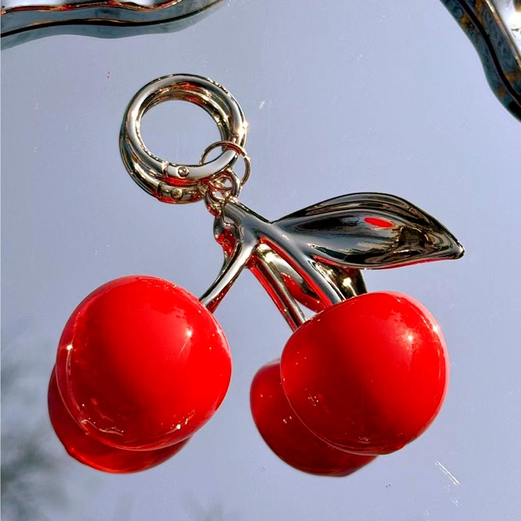Elegant Sturde Alloy Lovely Cherrys Charm Pendant Lock Keyring Fashion Accessory for Stylish Girls Women Ladies