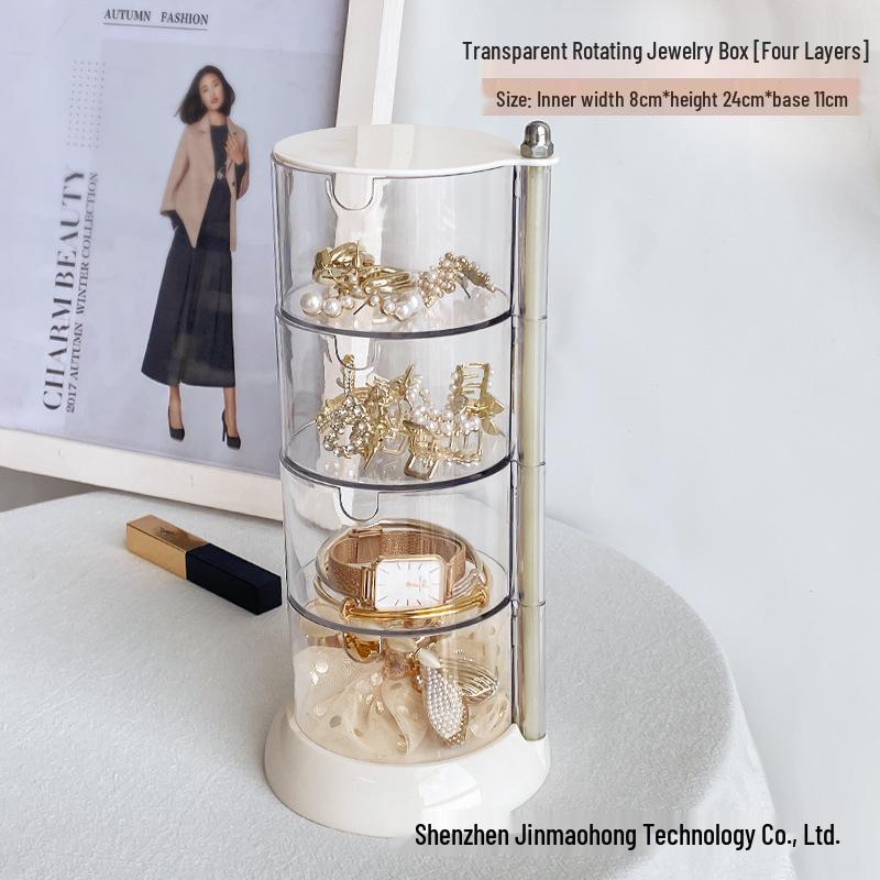 Rotating Transparent Jewelry Storage Box for Earrings, Necklaces, and Hair Accessories