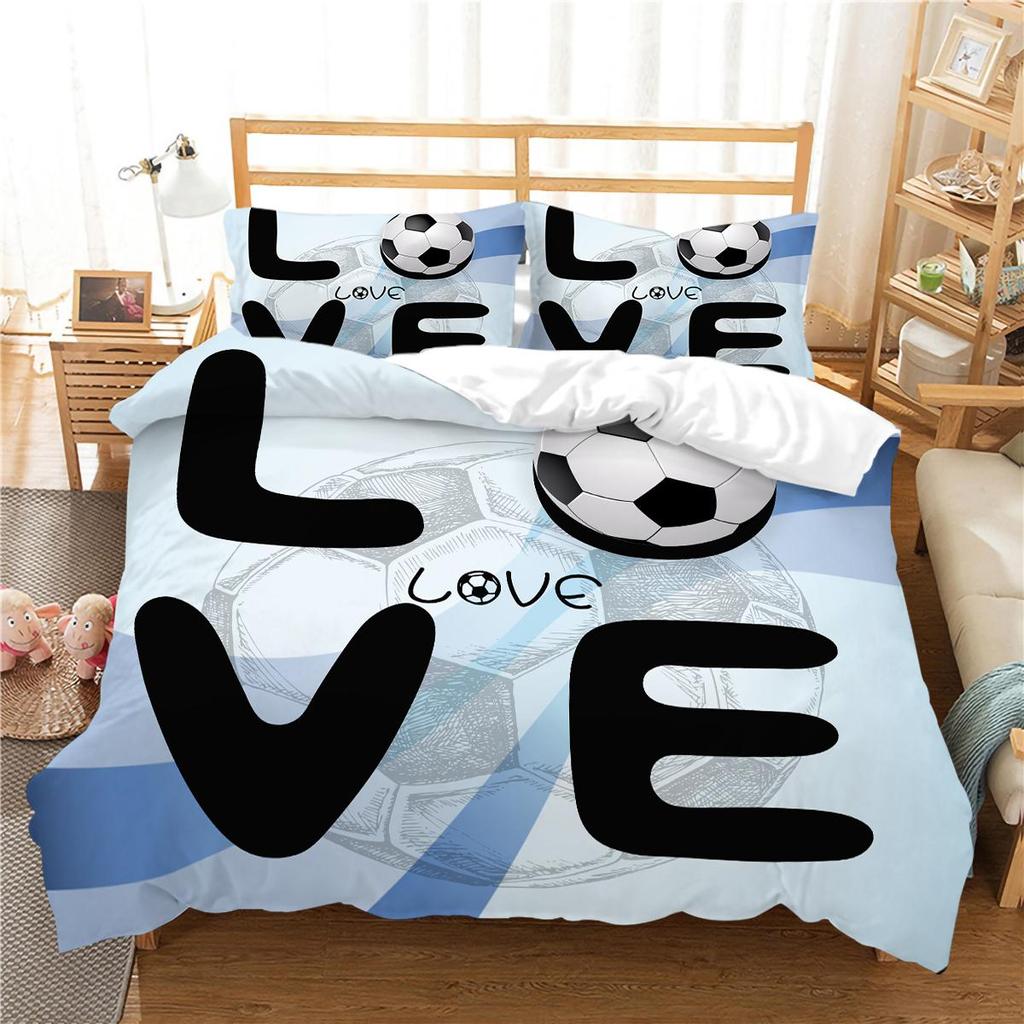 3D Football Printing Bedding Quilt Cover Bed Suit 100% Polyester Bedroom Decor Microfiber Pillowcase Breathable Washable Warm