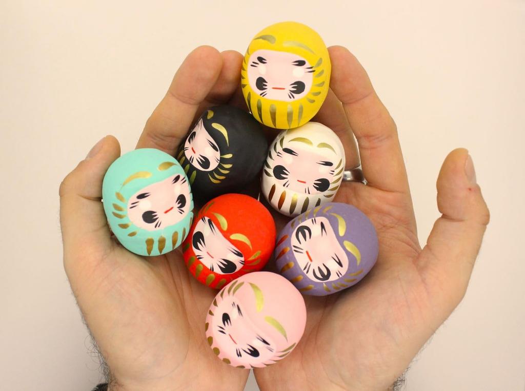 Waraku Fuuka Lucky Charm Daruma Doll Set of 7 Colors Feng Shui Auspicious Protection Against Evil White of 7 - Daruma, Charm, - Red, Yellow, Pink,