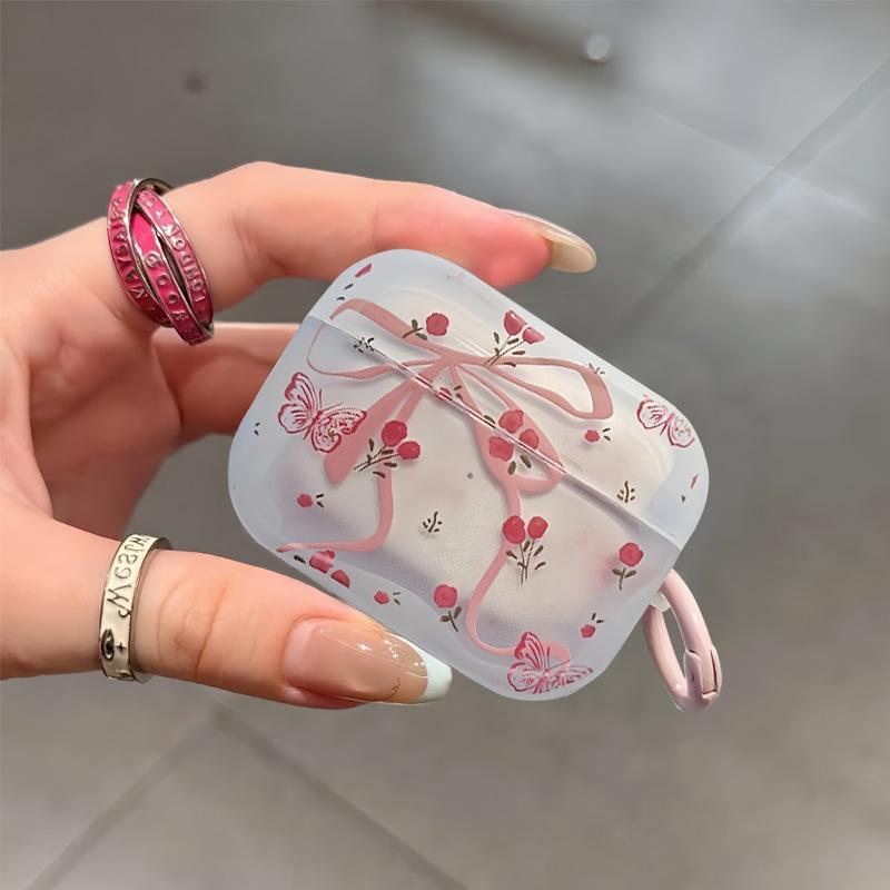 Pink Flower Bow Bluetooth Headphone Case for AirPods 1st Generation/1/1/1 Wireless Headphone Case