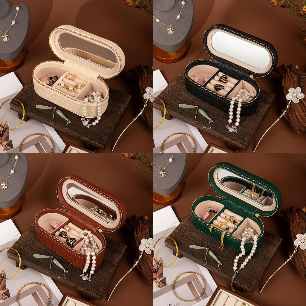 Jewelry Storage Box Pu Material With Mirror For Travel And Gifting