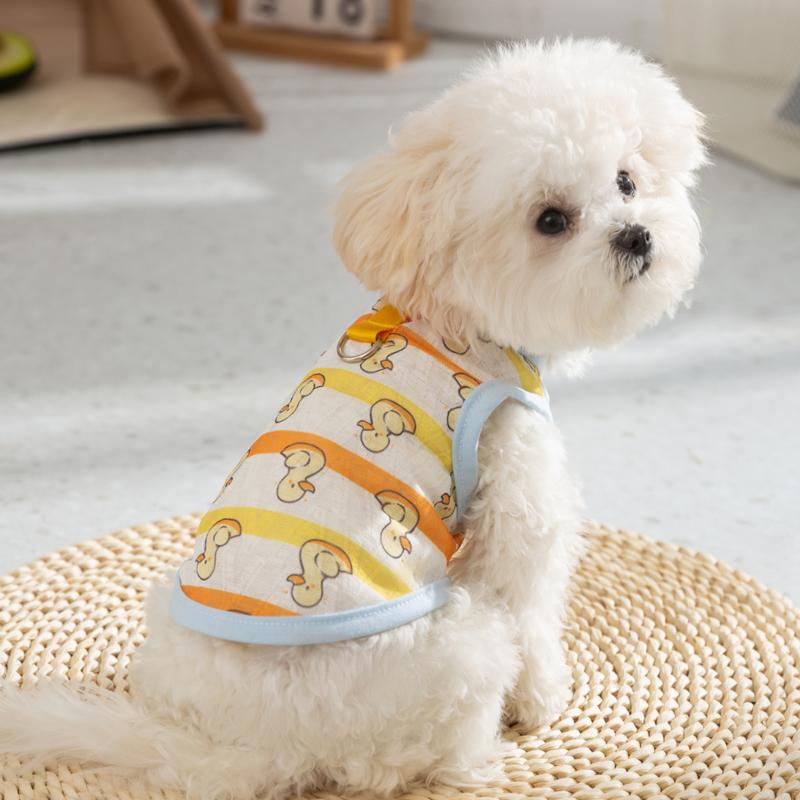Striped POLO Shirt Puppy Clothes Spring and Autumn Thin Style Teddy Bichon Bear Schnauzer Pet Summer Cat Summer