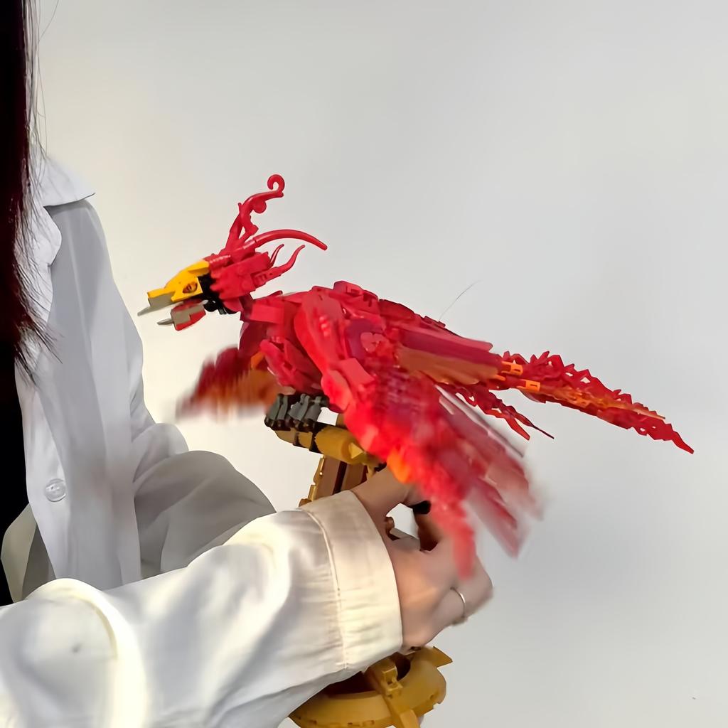 Fire Phoenix Building Block Set, Durable Materials, Movable Head And Wings, Unique Creativity And Strong Collectible Value, Ideal Gift For Adults -