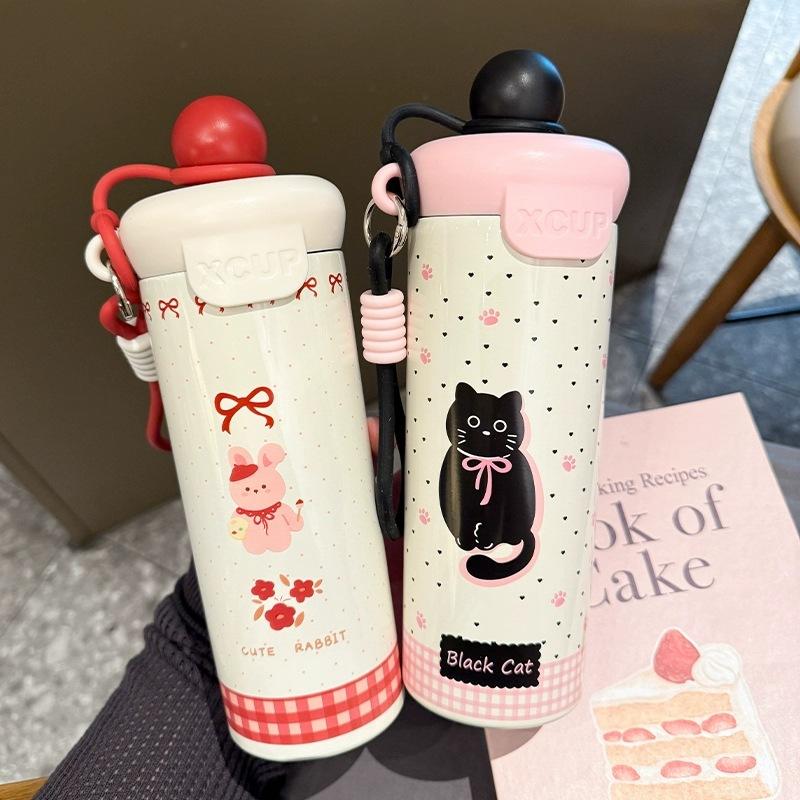 New Stainless Steel with Straw Thermos Cup High Value Float Creative Water Cup Large Capacity Cat Cartoon Coffee Cup