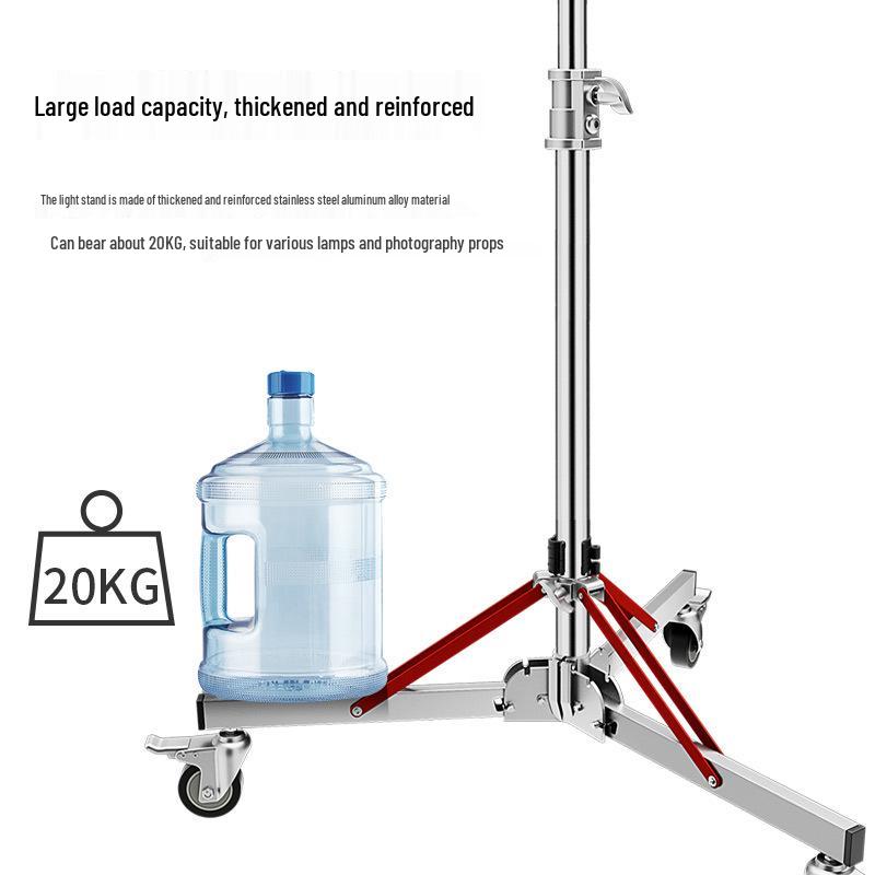 3m Heavy Duty Stainless Steel Light Stand with Wheels, Built-in Spring, Large Load Capacity, for Photography Studio.