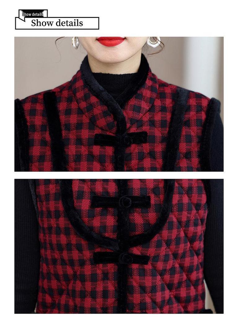 Ethnic-Style Autumn/Winter Velvet Mid-Length Tang Suit Vest for Middle-Aged and Elderly Women