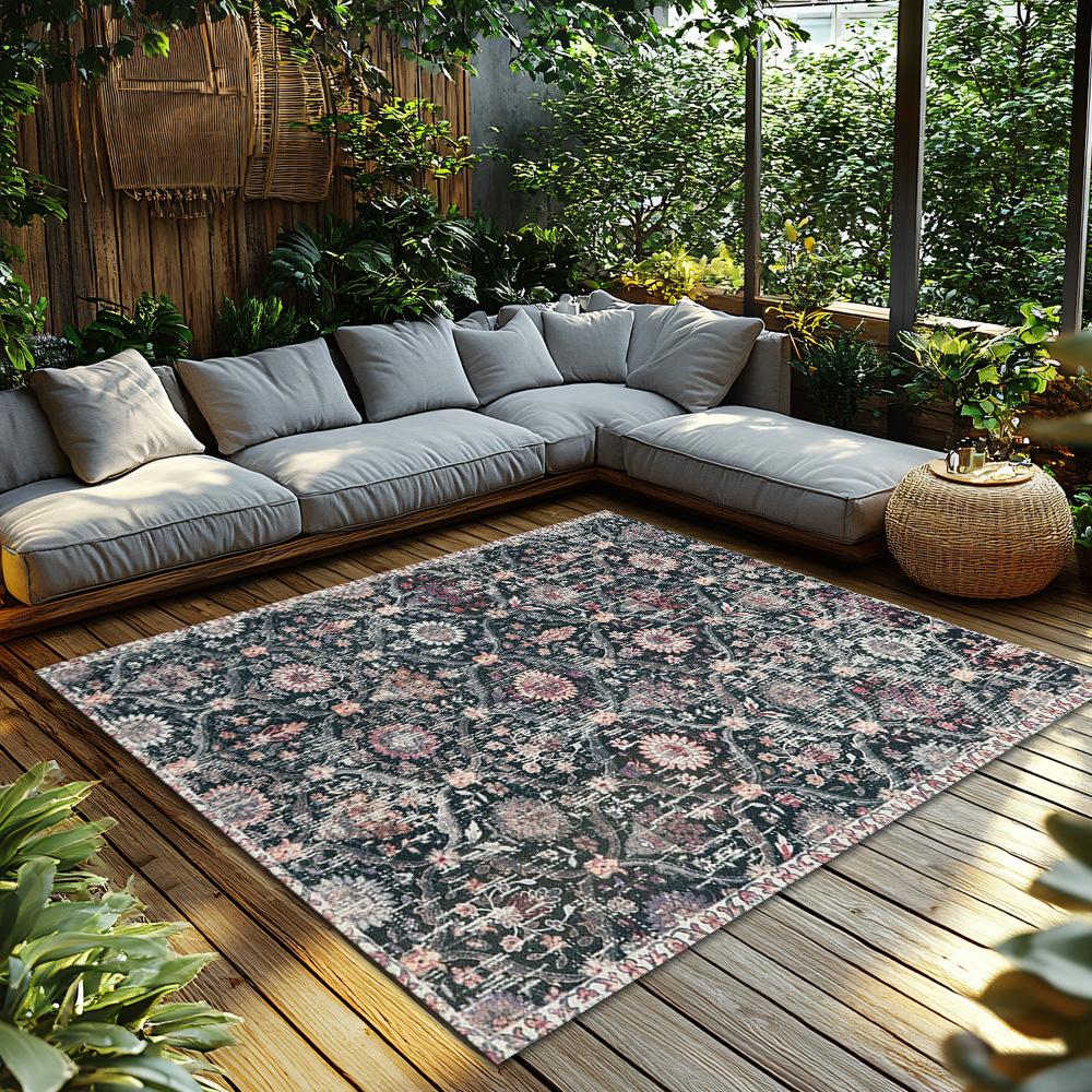 Navy Blue Floral Bohemian Rug, Purple Pink Pattern Non-Slip Carpet, Cozy Living Room Mat for Home Decor