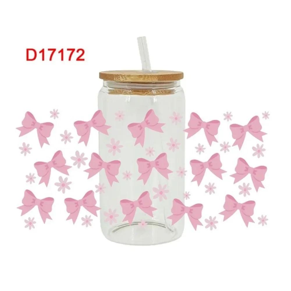 New Clear UV DTF Transfer Sticker Waterproof Bow Theme Cup Decals Cartoon DIY Libbey Glasses Wraps For 16Oz Glass Cup