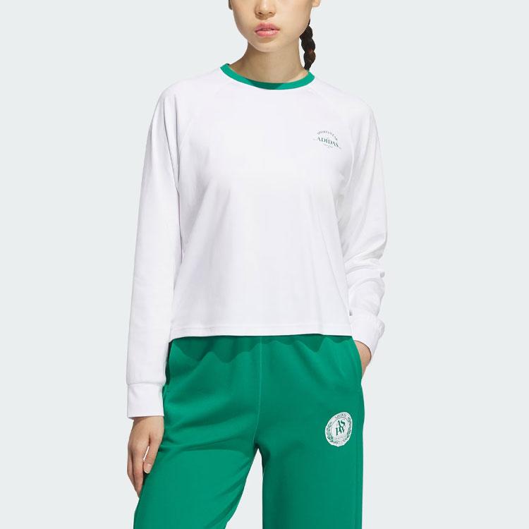 Adidas Logo Print Color Block Sports Casual Crew Neck Long Sleeve T-Shirt Women Tops White JE3619