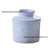 Ceramic Butter Dish with Embossed Logo - Blue Lid Set for Butter, Cheese, and Tallow Storage