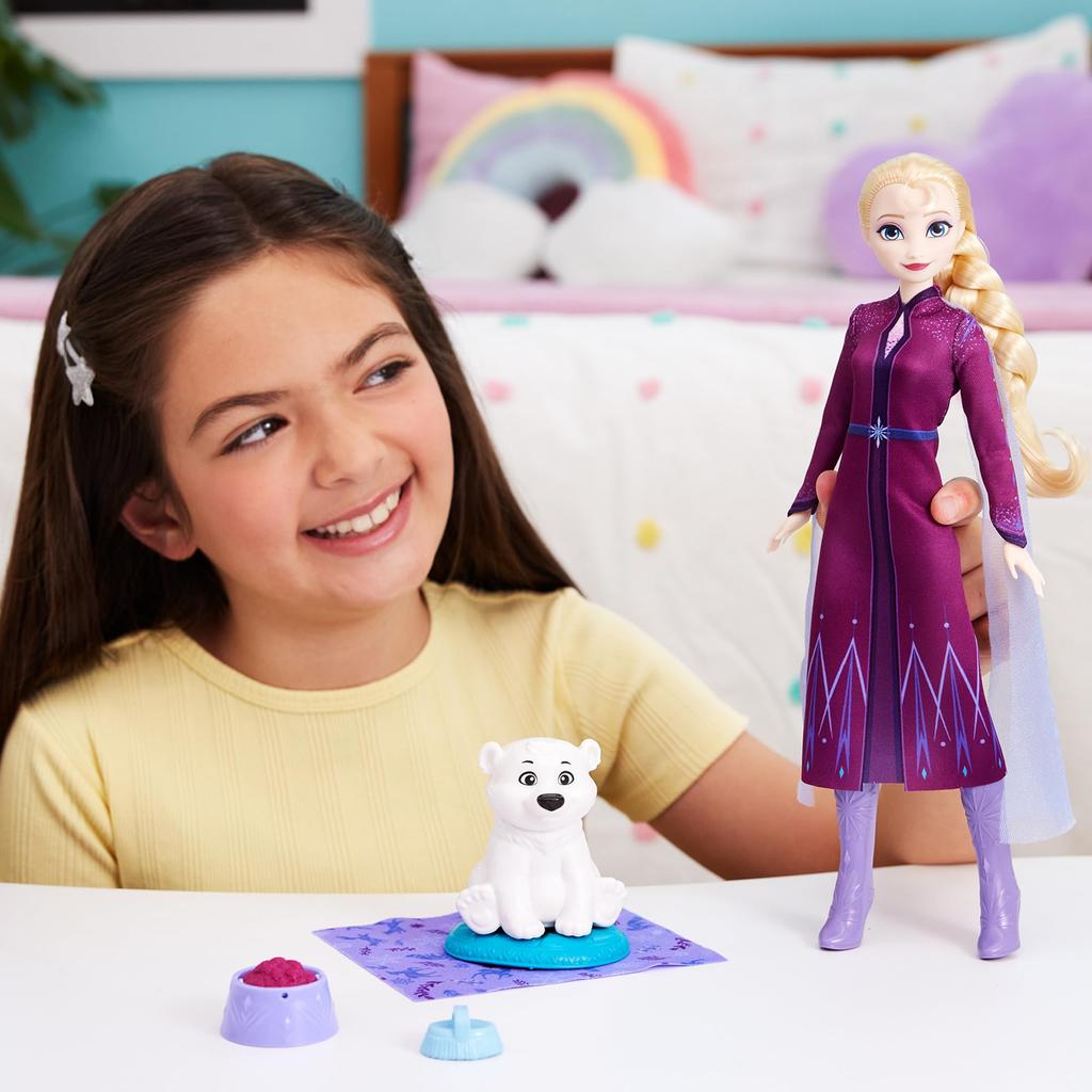 Mattel Disney Frozen Arendelle Animals Elsa and Polar Bear Doll House for Pretend Ages 3 and JFG16 Dress-Up Play, Up, Purple,