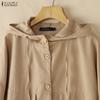 ZANZEA Women Hooded Collar Long Sleeve Patchwork Buttons Casual Hoodies Blouse