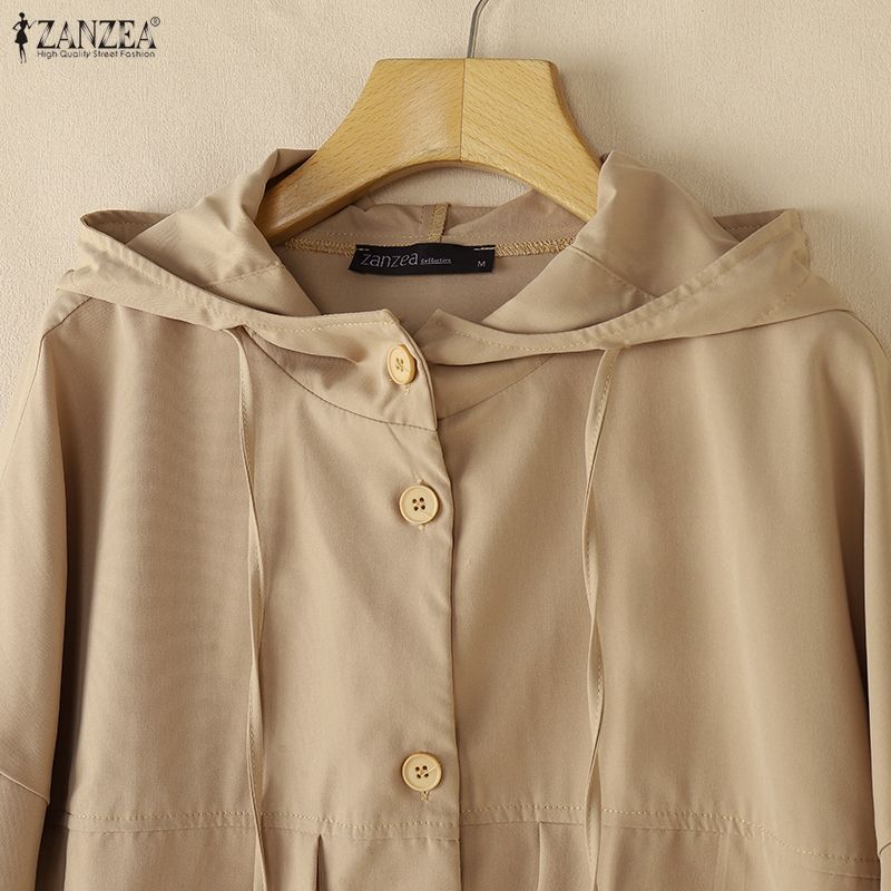 ZANZEA Women Hooded Collar Long Sleeve Patchwork Buttons Casual Hoodies Blouse